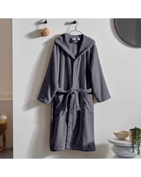Accappatoio con cappuccio grigio perla