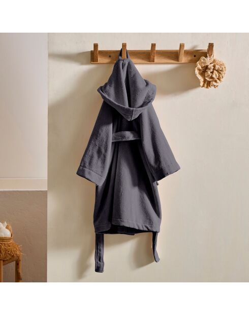 Albornoz infantil con capucha gris perla