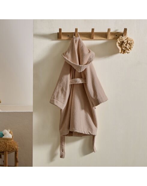 Taupekleurige badjas met capuchon voor kinderen
