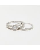 2 Bagues Étoile Flamboyante Diamants 0.23 ct & Topaze blanche 0.15 ct or blanc