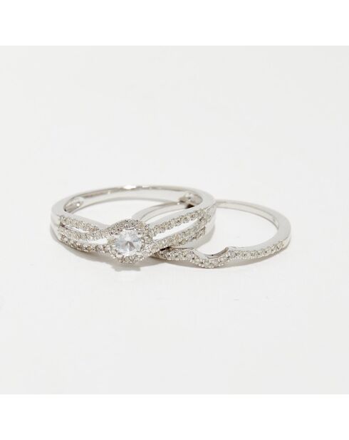 2 Bagues Étoile Flamboyante Diamants 0.23 ct & Topaze blanche 0.15 ct or blanc