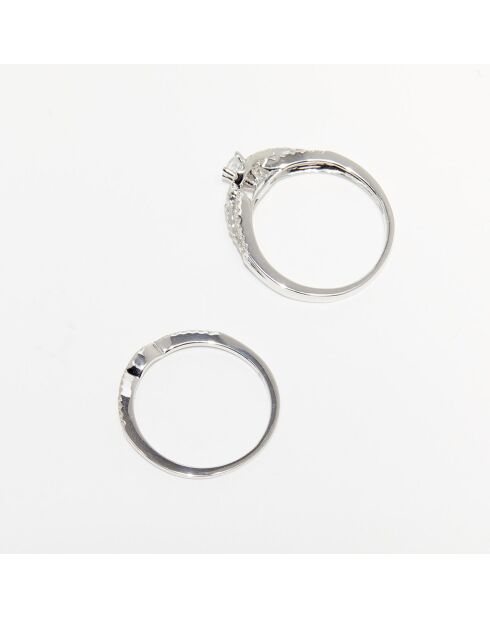 2 Bagues Étoile Flamboyante Diamants 0.23 ct & Topaze blanche 0.15 ct or blanc