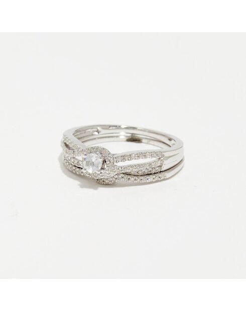 2 Bagues Étoile Flamboyante Diamants 0.23 ct & Topaze blanche 0.15 ct or blanc