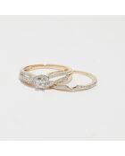 2 flamboyante sterringen diamanten 0,23 ct en witte topaas 0,17 kt geelgoud