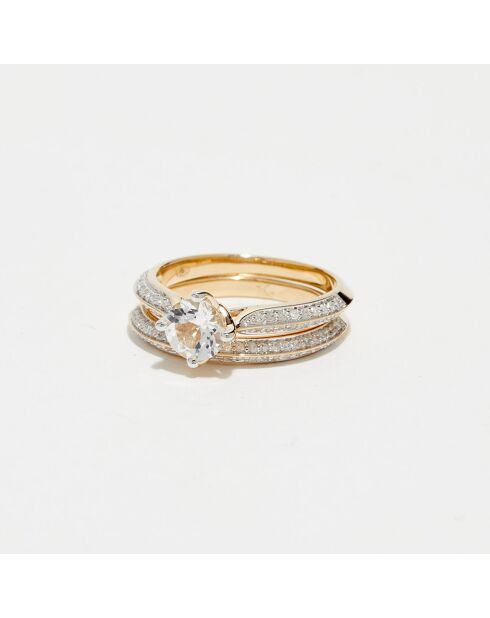 2 anillos Eclipse con diamantes de 0,32 quilates y oro amarillo con topacio blanco de 1,07 quilates