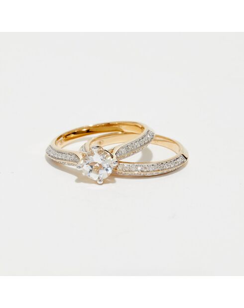 2 anillos Eclipse con diamantes de 0,32 quilates y oro amarillo con topacio blanco de 1,07 quilates