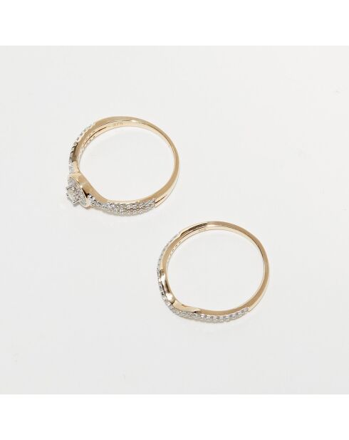 2 harmonische sprankelende diamanten ringen 0,41 kt geelgoud