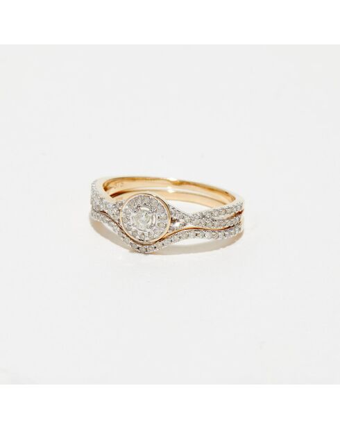 2 harmonische sprankelende diamanten ringen 0,41 kt geelgoud