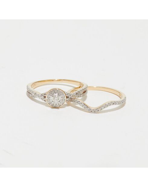 2 harmonische sprankelende diamanten ringen 0,41 kt geelgoud