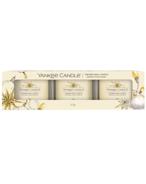 Coffret 3 Bougies parfumées votives Lumières scintillantes Signature - 1 mèche 10h