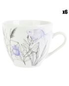 6 Tasses en Porcelaine Dans mon Jardin blanc/bleu/noir - 18 cl