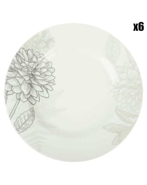 6 Assiettes plates Porcelaine Voie Lacté blanches - D.26.5 cm