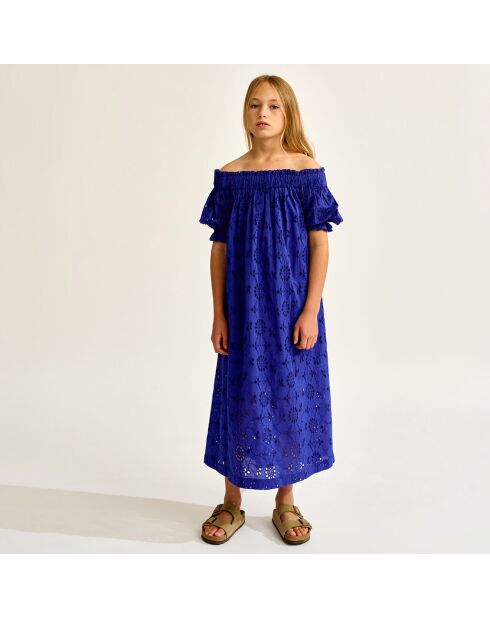 Robe en Popeline brodée Henna bleue