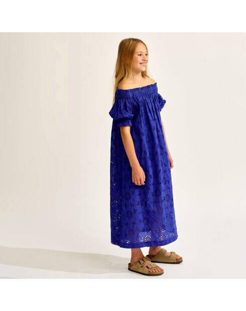 Robe en Popeline brodée Henna bleue