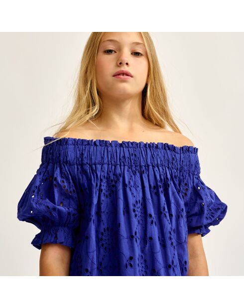 Robe en Popeline brodée Henna bleue