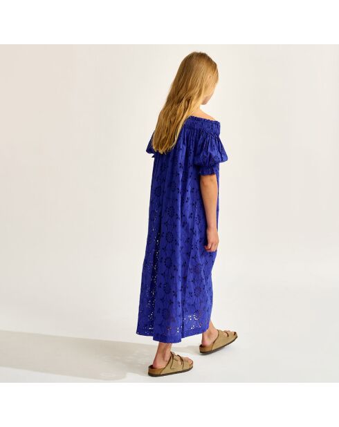Robe en Popeline brodée Henna bleue
