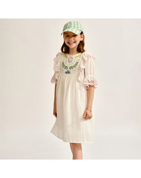 Robe en Voile de Coton brodé Honest  blanche