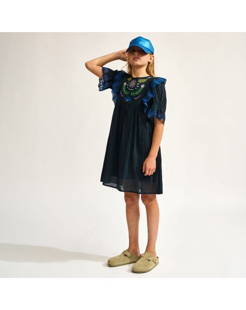 Robe en Voile de Coton brodé Honest marine