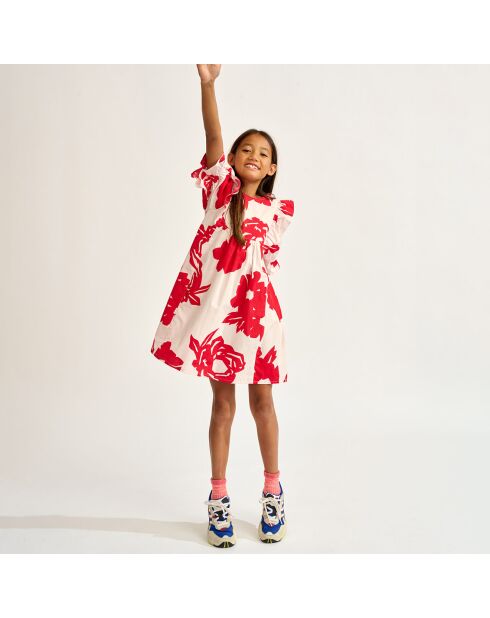 Posa rotes Popelinekleid mit Blumenmuster