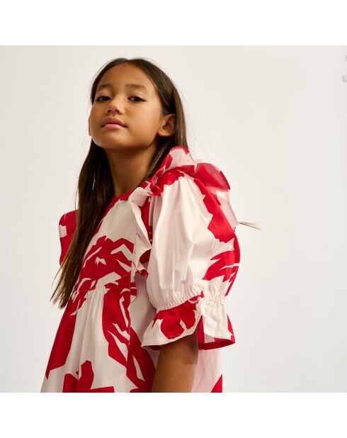 Robe en Popeline Posa à fleurs rouge