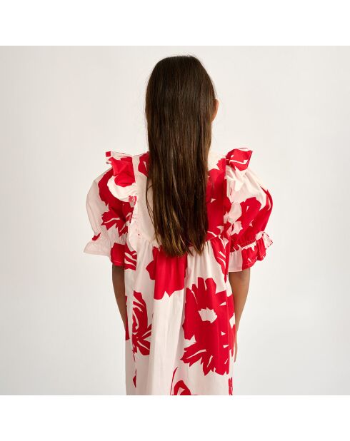 Robe en Popeline Posa à fleurs rouge