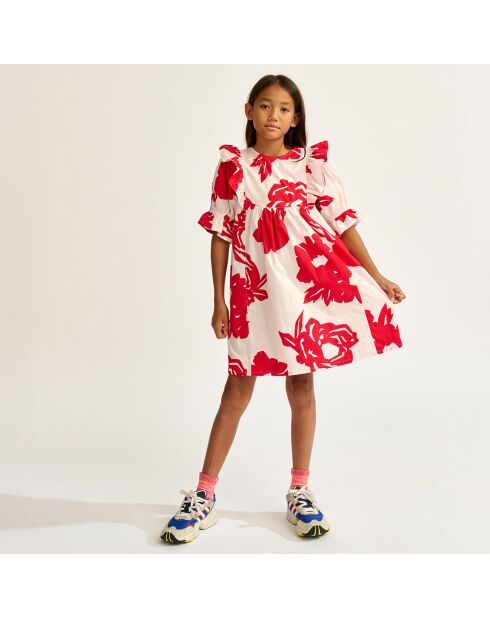 Robe en Popeline Posa à fleurs rouge