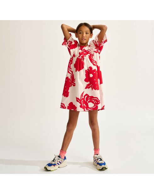 Robe en Popeline Posa à fleurs rouge
