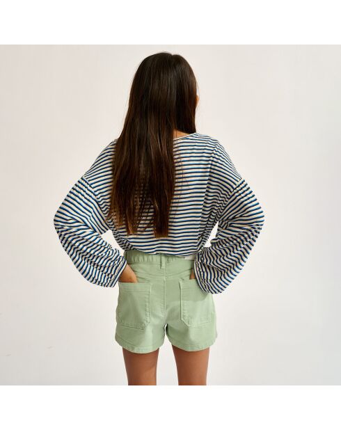 T-Shirt en Lin mélangé Volly rayé bleu/blanc