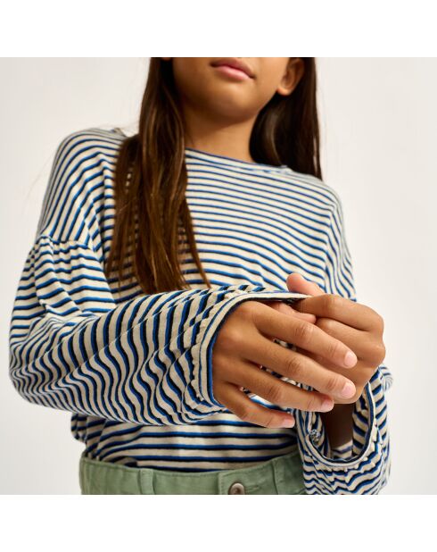 T-Shirt en Lin mélangé Volly rayé bleu/blanc