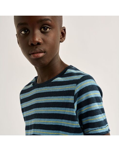 T-Shirt 100% Lin Mogo rayé marine/bleu