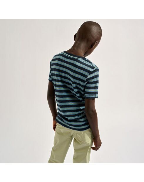 T-Shirt 100% Lin Mogo rayé marine/bleu
