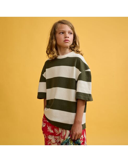 T-Shirt Sine rayé blanc/vert