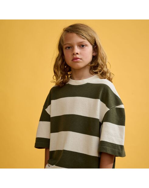 T-Shirt Sine rayé blanc/vert