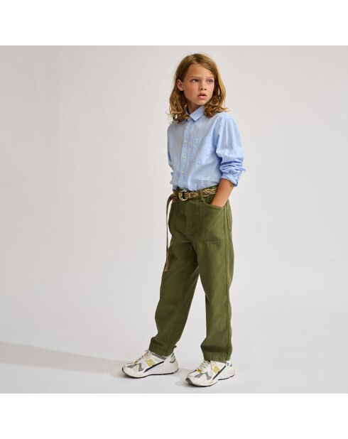 Chemise en Coton & Lin Gulian à carreaux bleue