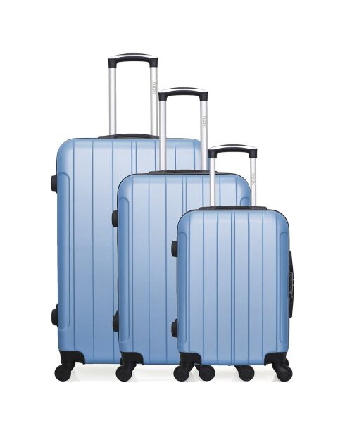 3 valises 4 roues Fogo 55/65/75 cm doré bleu