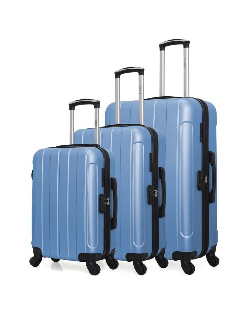 3 valises 4 roues Fogo 55/65/75 cm doré bleu