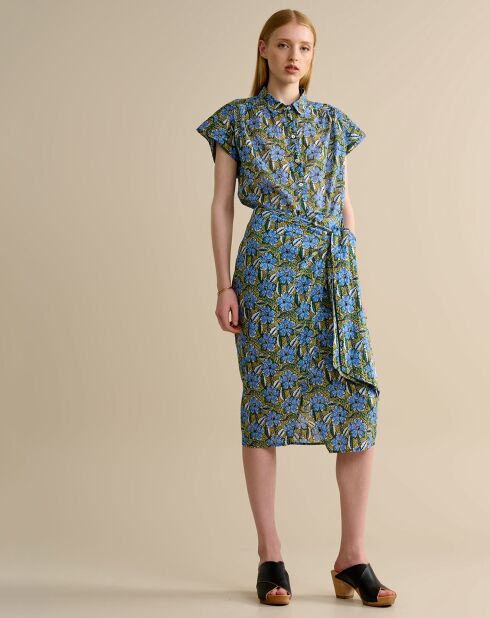 Solvay groen/blauwe midi-wikkelrok