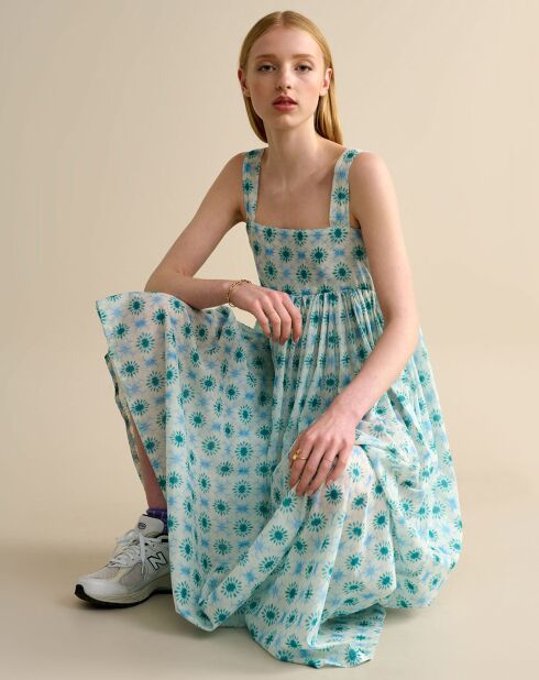 Parmablauwe lange jurk