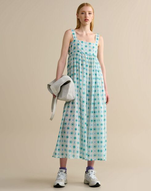Parmablauwe lange jurk