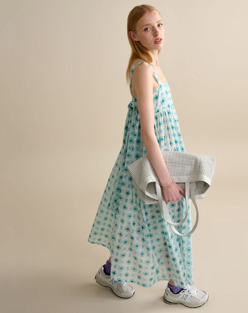 Parmablauwe lange jurk