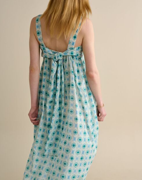 Parmablauwe lange jurk