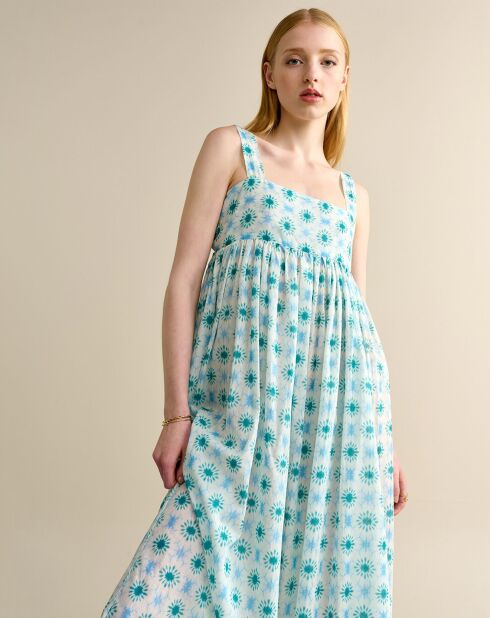 Parmablauwe lange jurk