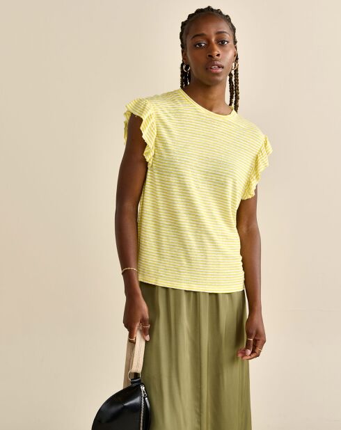 Gele Visam tanktop met ruches van 100% linnen