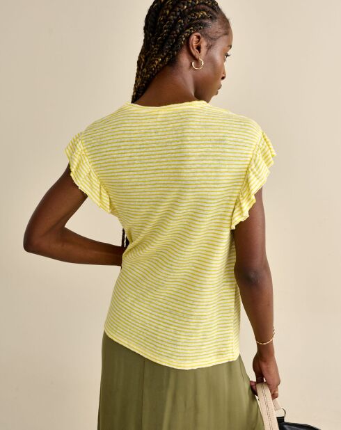 Gele Visam tanktop met ruches van 100% linnen