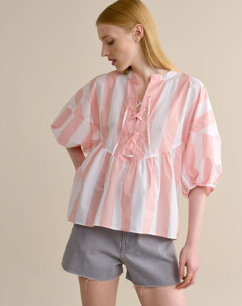 Blouse Agadir rose/blanc