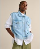 Veste sans manches oversize en jean Paulette à fleurs bleu usé