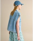 Veste sans manches oversize en jean Paulette à fleurs bleu usé