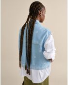 Veste sans manches oversize en jean Paulette à fleurs bleu usé