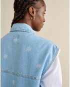 Veste sans manches oversize en jean Paulette à fleurs bleu usé
