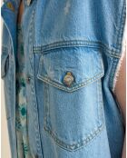 Veste sans manches oversize en jean Paulette à fleurs bleu usé